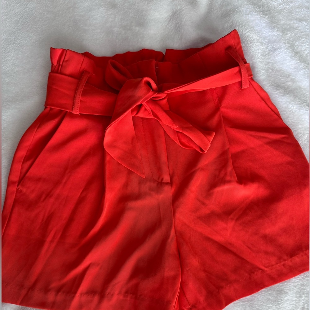 Dynamite Red High-Waist Tie-Belt Shorts